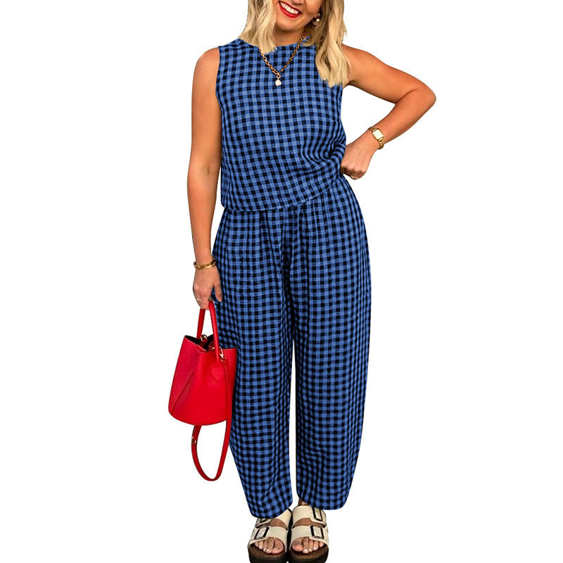 TRISH - CASUAL COTTON PLAID TWO-PIECE SET