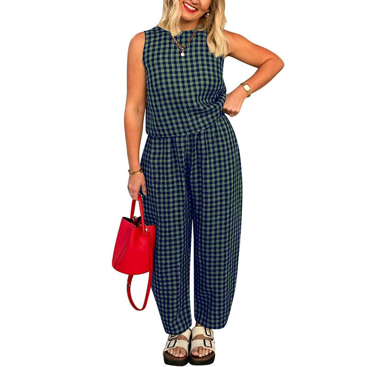 TRISH - CASUAL COTTON PLAID TWO-PIECE SET
