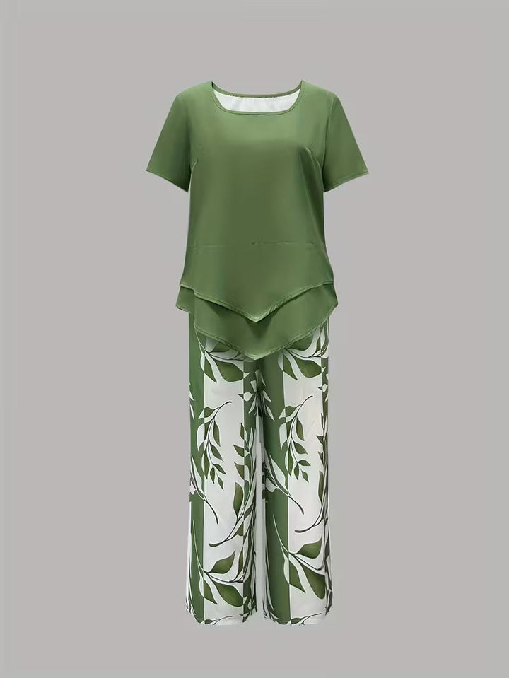 Arvessa™ | Casual Leaf Print Two Piece Set
